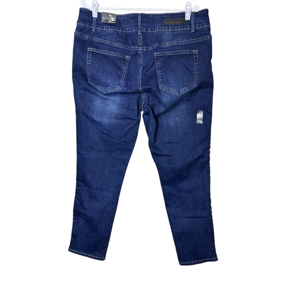 White Mark Womens Plus 2X 20 W Blue Super Stretch Denim with Cheetah Pannel NWT - Picture 5 of 12